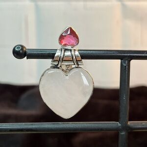 Artisan Hand Crafted Rose Quartz,Pink Topaz Double Heart Sterling Silver Pendant